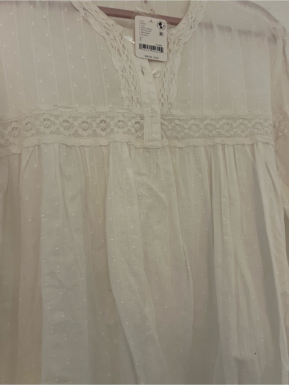 Free People Cream Lace-Trim Peasant Blouse - Picture 3 of 6